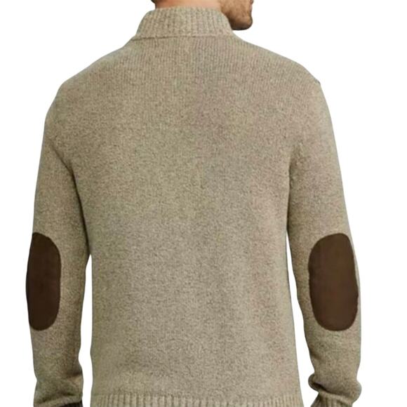 Chaps Mens Sweater 2XLT Brown 3 Button Henley Elbow Patches Old Money Heritage - Picture 11 of 14